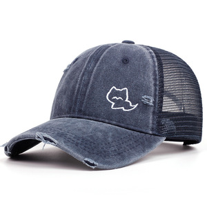 Biểu Tượng Tùy Chỉnh Chất Lượng Cao Ngoài Trời 6 Bảng Điều Chỉnh Thêu Rửa Cổ Điển Phá hủy Có Thể Điều Chỉnh Cong Brim Tùy Chỉnh <span class=keywords><strong>Trucker</strong></span> Mũ - Product Image 5