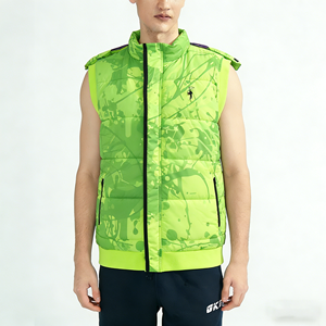 Veste <span class=keywords><strong>sans</strong></span> manches en duvet pour <span class=keywords><strong>homme</strong></span> avec impression par sublimation personnalisée, imprimé vert éclaboussures, gilet chaud d'hiver pour l'extérieur - Product Image 1