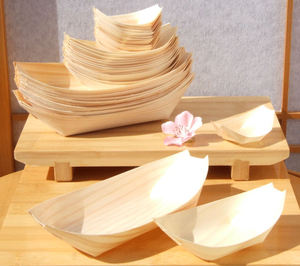 Bateau à <span class=keywords><strong>sushi</strong></span> à feuilles en bois jetables Récipient de nourriture naturelle Plateau de service à <span class=keywords><strong>sushi</strong></span> - Product Image 5