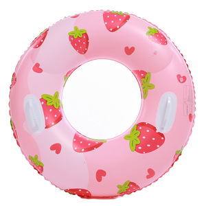 Flotador inflable de fresa de 90 cm con doble cámara de aire engrosada para piscina, parque acuático, flotador de PVC unisex para adultos con asa - Product Image 4