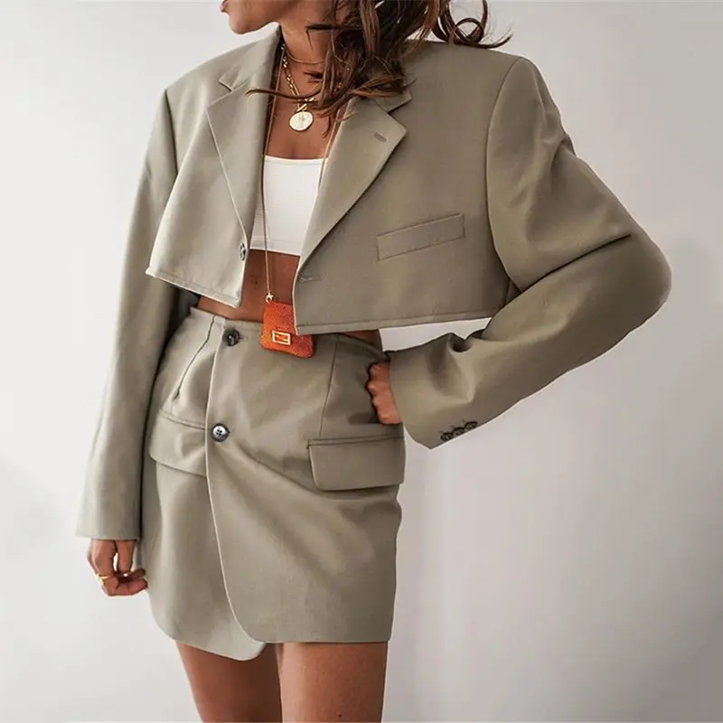 Wholesale Button top wrapped hip short skirt blazer dress women business suits for women