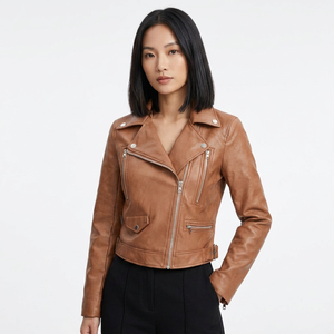 Chaqueta de Cuero para Mujer, Estilo Motero, con Cierre Frontal, Logotipo, Relleno de Poliéster, Resistente al Viento, Transpirable, Ropa de Invierno - Product Image 3