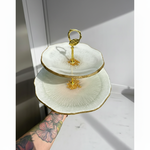 Nouvelles arrivées Support à gâteau en résine à 2 niveaux pour mariages fêtes d'anniversaire Hôtels-Look moderne Logo de couleur personnalisé Uzair Handicrafts - Product Image 1