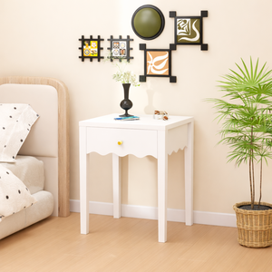 Comodino Bianco con Cassetto, Tavolino Moderno dal Design Ondulato, Tavolino Compatto per Camera da Letto e Soggiorno - Product Image 2