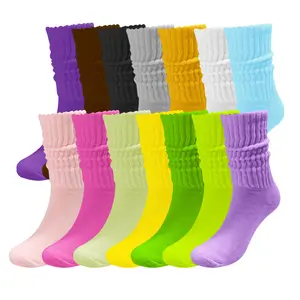 Women Assorted Colored Cotton Ribbed knit Knee High Scrunchy Slouchy Boot Socks