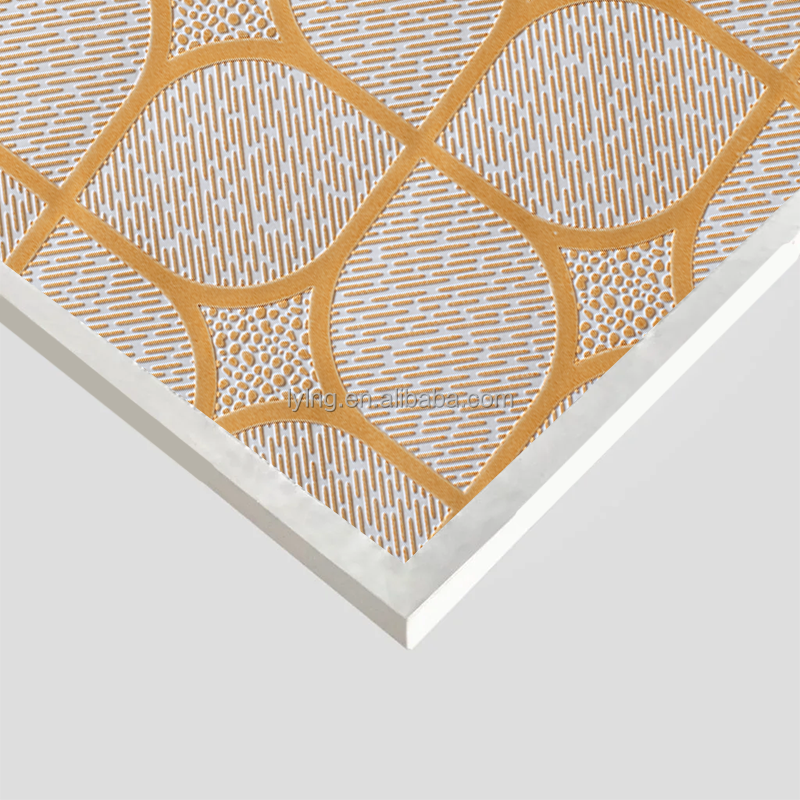 Premium Decorative Gypsum Ceiling Panels Gold White Circular Pattern ...