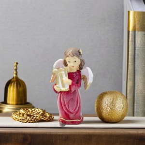 Decoraciones Navideñas de Ángel Rojo de Resina Vintage, Ángel Niña con Arpa y Violín para el Hogar o la Sala de Estudio - Product Image 5