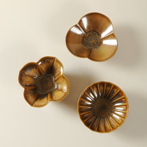 Ceramic Flower Shape Soy Sauce Dish Set Of 3 <b>Handmade</b> Wabi Sabi Style Dishes For Party Use - Product Image 4