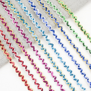 Atacado DIY 1cm Costura Têxtil Lace Barato 13m Net Malha Lantejoulas Pequena Fita Trimming Costume Dancewear Onda Lace Trim - Product Image 2