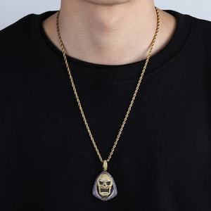 Nouveau collier pendentif <span class=keywords><strong>masque</strong></span> de crâne pavé de zircon plaqué or, couleurs violet, noir et <span class=keywords><strong>blanc</strong></span>, pour hommes et femmes, bijoux hip-hop <span class=keywords><strong>rappeur</strong></span> - Product Image 3