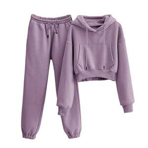 Women's Plus Size Cropped Fleece Hoodie Sweatshirt Sweatpants <b>Set</b> Drop Shoulder Kangaroo Pocket <b>Long</b> <b>Sleeve</b> Outdoor Jogging 100% - Product Image 6