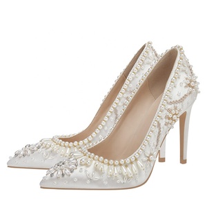 Large Size 46 Silk Pearls Thin Heels Women Dress <b>Shoes</b> Chic High-heeled Pumps Pointy Toe Flower Wedding Styles Stiletto - Product Image 3
