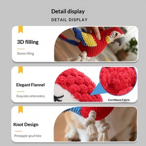 Jouets en peluche en forme d'oiseau pour animaux de compagnie, design perroquet, jouets à mâcher interactifs pour petits et moyens chiens, nettoyage des dents - Product Image 5