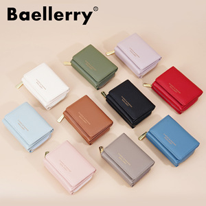 กระเป๋าสตางค์หนังแท้พับสามทบสำหรับผู้หญิง ยี่ห้อ Baelerry สีแดงลายลิ้นจี่ พร้อมช่องใส่บัตรอเนกประสงค์และช่องใส่เหรียญแบบมีซิป - Product Image 4