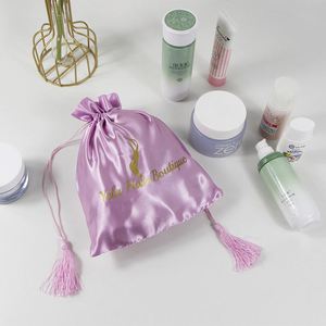 Wholesale Satin <b>Drawstring</b> <b>Bag</b> With Custom Printing Pink <b>Makeup</b> Packaging Pouch Satin Silk Dust <b>Bag</b> 19.5*24cmcm - Product Image 4