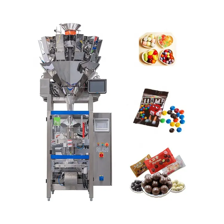 RUIPACKING Hot Sale VFFS Packing Machine Gum Coffee Bean Biscuits Filling Sachet Bag Pouch Packaging Machine