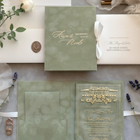 Cartes d'invitation classiques en acrylique vert sauge pour anniversaire et mariage, avec pochette, enveloppe, dossier, dorure à chaud, couverture rigide, vintage, personnalisées Sancho