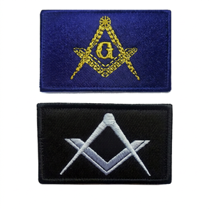 Écusson brodé personnalisé éco-responsable avec emblème maçonnique, bleu et noir, rectangulaire, à coudre, style classique pour vêtement - Product Image 1