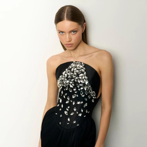 Femmes minceur sans bretelles sans manches fendu dame robes épissé diamants Patchwork plis <span class=keywords><strong>femme</strong></span> <span class=keywords><strong>soirée</strong></span> vêtements pour <span class=keywords><strong>femme</strong></span> - Product Image 5