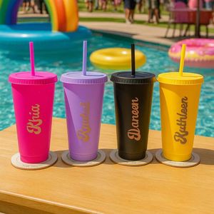 Gobelet isotherme personnalisé 24 oz pour café, tasse de voyage, tasse à boissons froides avec couvercle et paille, gobelets en plastique personnalisés pour fêtes d'anniversaire - Product Image 1