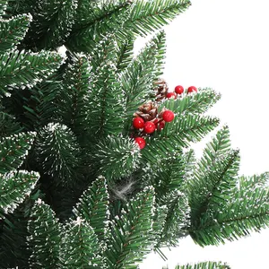 Mix Auto-tree Light Green Flower-type PE Leaves Round-headed Leaves With Red Fruit Bunches Big Christmas Tree Shopping Mall
