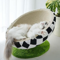 Niche pour chat ronde en sisal, en forme de bol, pour intérieur, adorable abri fermé pour animaux de compagnie, style dessin animé