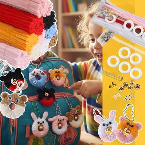 Kit de Bricolage DIY pour Enfants : 50 Tiges de Chenille 10 Couleurs + Accessoires, Porte-clés Visages d'Animaux 3D, Anniversaire Moderne - Product Image 3