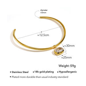 قلادات لينسي بالجملة مطلية بالذهب عيار 18 قيراط، تصميم بسيط وعصري، مقاومة للماء، مصنوعة من الفولاذ المقاوم للصدأ مع قلادة بيضاوية من الزركون - Product Image 5