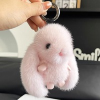 Porte-clés en fourrure de lapin de luxe, pompon en fourrure de vison, pendentif en peluche moelleux pour couples, porte-clés en plastique PVC souple pour voiture