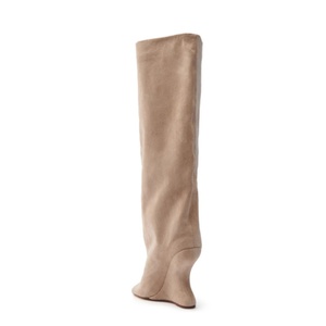 Eleganti Stivali da Donna in Finta Pelle Scamosciata <span class=keywords><strong>Nude</strong></span> con Zeppa e Punta Aperta, Stivali Alti al Ginocchio con Chiusura a Strappo - Product Image 4