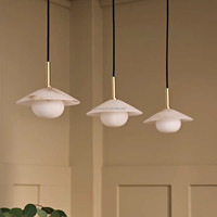 Lustre de restaurant en albâtre naturel d'Espagne, style américain simple et luxueux, pour table à manger, chambre, bar, lampes décoratives créatives.