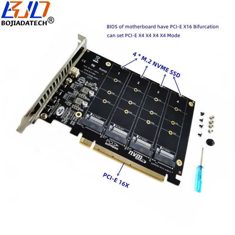 4 * NGFF M.2 Key-M NVMe 슬롯-PCI Express 4.0 PCl-E 3.0 16X PCIe X16 SSD 컨버터 어댑터 Raid 카드 32Gbps