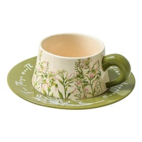 Tasse et assiette en céramique de Style campagnard ensemble peinture à l'huile Vintage vert cloche orchidée tasse à café pour cadeaux d'affaires