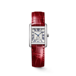 Ladies Style Rectangular <b>Watch</b> Polished Stainless Steel <b>Case</b> Embossed Leather Strap Roman Numeral Dial Subdial Longinesing - Product Image 1