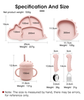 Ensemble d'alimentation pour bébé en silicone de qualité alimentaire, motif animaux de dessin animé, 5 pièces : assiette à ventouse, bol, cuillère, fourchette, tasse, 0-12 mois, sans BPA, cadeau pour nouveau-né