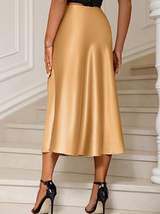 Jupes pour femmes élégantes et décontractées en <span class=keywords><strong>satin</strong></span> <span class=keywords><strong>noir</strong></span> uni, taille haute, longueur midi, respirantes, pour le printemps - Product Image 3