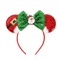 Serre-tête de Noël transfrontalier fait main avec nœud à paillettes et boules colorées, thème sapin de Noël, pour fêtes et parcs d'attractions