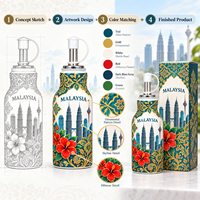 Botol Minyak Keramik Suvenir Asia Malaysia dengan Kotak Hadiah Desain Landmark Kota Kustom Dispenser Minyak Porselen untuk Dapur Rumah