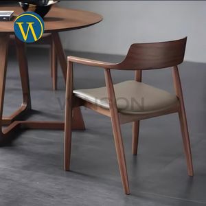 חדר אוכל עור שחור לבן מודרני כסאות חדר אוכל כסאות עץ נורדי לבתי מלון מסעדות בתי ספר דירות וילות הסיטונאי - Product Image 5