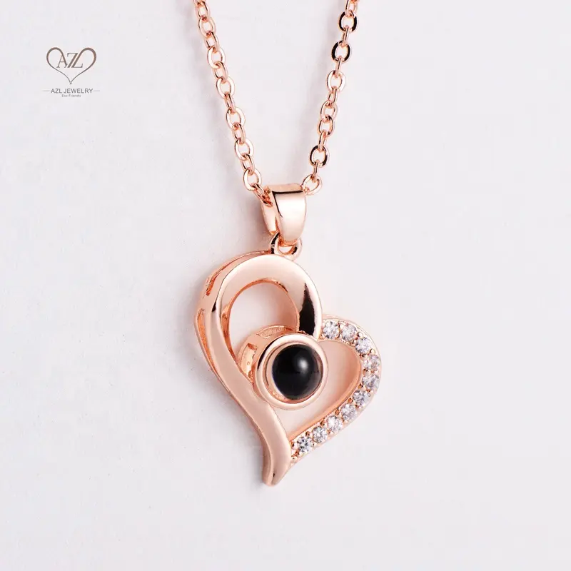 Aizhilin Collier Femme Rose vergoldetes Diamantherz Sublimationsbild Projektion Halskette Valentinstag Geschenke für Damen