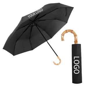 Travel Manual Windproof <b>Umbrella</b> Bamboo Crook Handle Strong Frame Long Shaft Folding <b>Umbrella</b> - Product Image 2