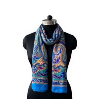 Écharpe longue en soie pour femme avec motif Paisley, impression numérique, bleu multicolore, légère, multi-usages, été
