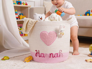 Heart <strong>Valentine</strong> Gift Cotton Rope Basket Home Laundry <strong>Hamper</strong> Toys Nursery <strong>Hamper</strong> Laundry Basket with Handles - Product Image 3