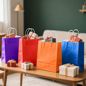 Custom Printed Multi-Color Kraft Paper Bag for Children's Festivals Packaging Shoes <b>Candles</b> <b>Photo</b> Frames Food Use Shopping Tote - Product Image 4
