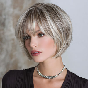 2026 人気のゴールデンブラウン劉海ウィッグ 女性用ショートストレートボブヘッドウィッグ 透明レース付き SM166-6 - Product Image 1