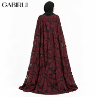 Abaya Robe Longue Bordeaux Luxe Grande Taille à Col Ouvert avec Broderie de Paillettes et Accents en Polyester/Satin, Parfaite pour les Musulmanes