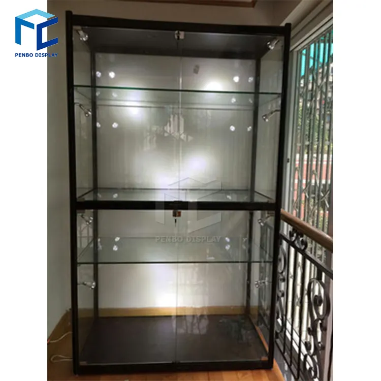 LED verlichte afsluitbare opening deur gehard glas display/gehard glas showcase