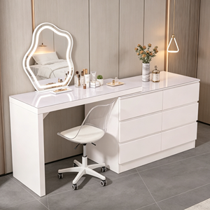 Coiffeuse moderne blanche avec miroir LED, meuble de rangement et chaise pour chambre à coucher - Product Image 3