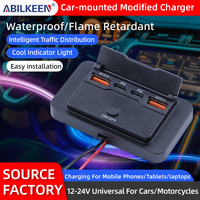 Cargador de Coche Inteligente de 12-24V con Pantalla de Voltaje, 4 Puertos QC3.0 de Carga Rápida, Resistente al Agua, Doble USB, para RV, Autobús, Vehículo, Barco, Camión