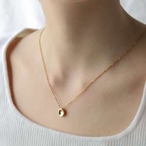 European American Minimalist <b>Titanium</b> Steel Necklace Women Irregular Oval Pendant 18K Gold Plated Bezel Setting Clavicle <b>Chain</b> - Product Image 2